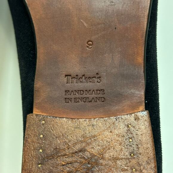 VERY GOOD Tricker's Churchill Velvet Slipper Black Handmade in England 9 / US 10 - Picture 10 of 11